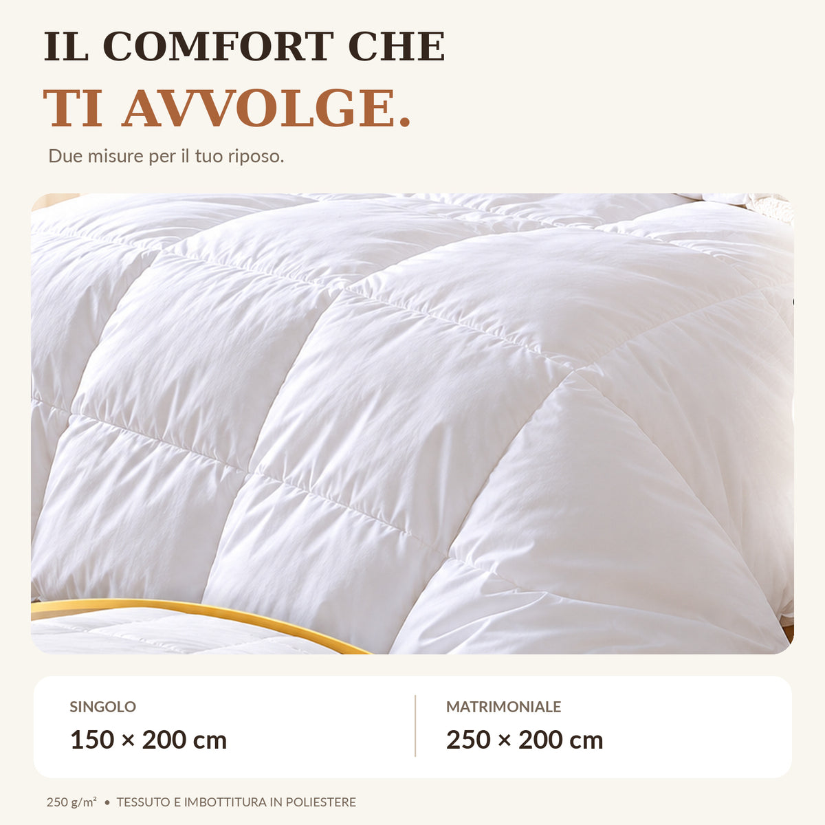 Piumino Invernale Pesante 250 GSM | Trapunta Letto in Soffice Poliestere | Massimo Calore e Comfort | Disponibile Singolo e Matrimoniale