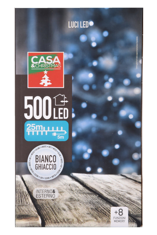 LUCI DI NATALE A LED 500LED BIANCO GHIACCIO INTERNO ESTERNO IP44 8 GIOCHI DI LUCI CON MEMORIA