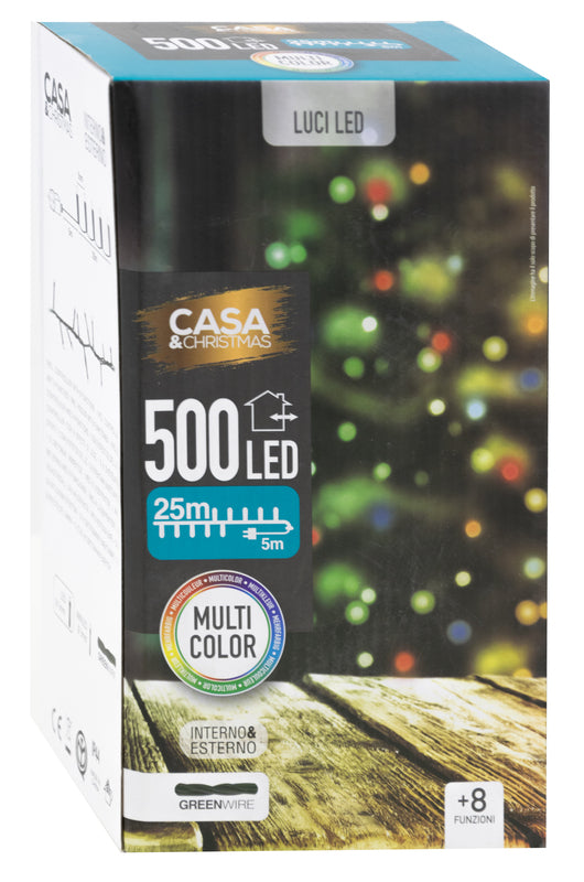 LUCI DI NATALE A LED 500LED MULTICOLOR INTERNO ESTERNO IP44 8 GIOCHI DI LUCI CON MEMORIA