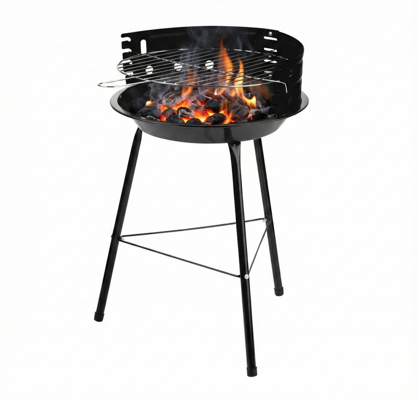 Barbecue a Carbone Portatile Ø 36cm con Griglia Regolabile e Paravento
