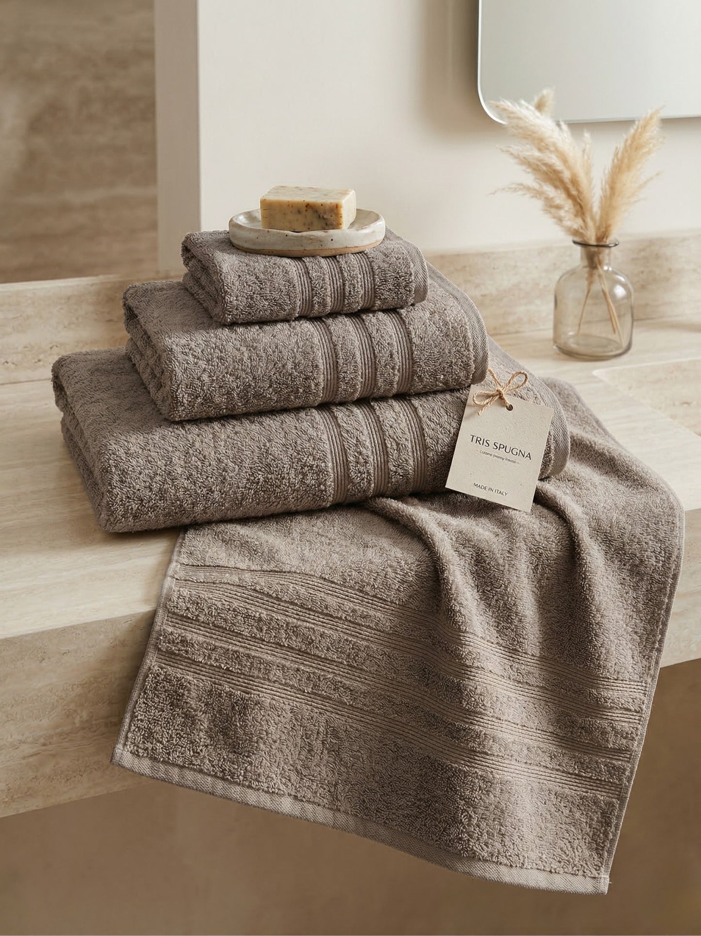Set Tris Asciugamani in Spugna Misto Cotone – 8 Colori