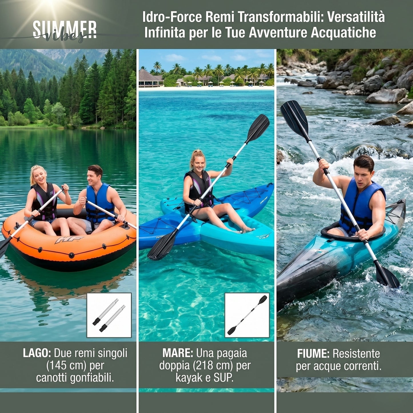 Coppia di Remi/Pagaia in Alluminio Hydro-Force (145/218 cm)