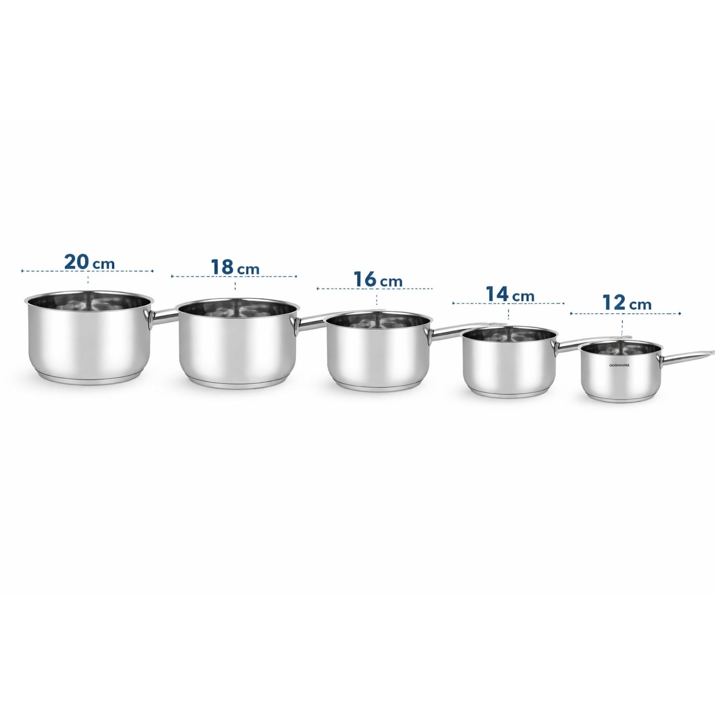 Set 5 Casseruole in Acciaio Inox - Pentole Professionali con Manico Lungo, 12-20 cm