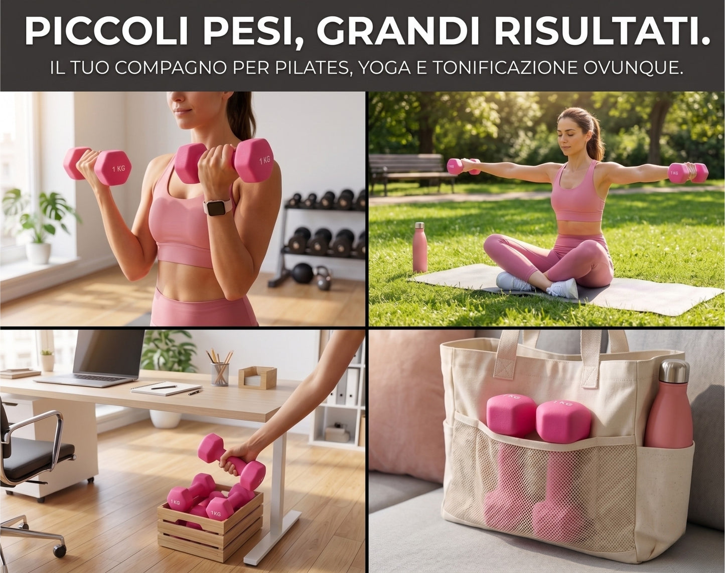 Manubrio Fitness Esagonale 1 kg Rivestito in Polietilene - Rosa