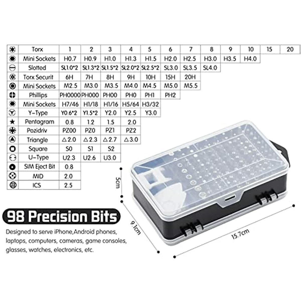 Set di Cacciaviti di Precisione 115 in 1, Kit di Strumenti per la Riparazione di Elettronica con Punte Magnetiche Micro per iPhone, Computer, pz, Laptop, Telefono, Mac, Tablet, Fai Da Te Domestico, Console di Gioco, Occhiali, Orologio, Campanello Ecc