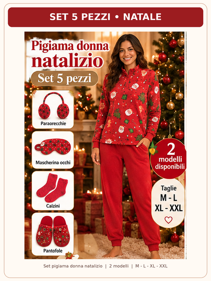 Set Regalo Pigiama Donna Invernale 5 Pezzi a Tema Natalizio - 2 Modelli, Taglie M-XXL 05