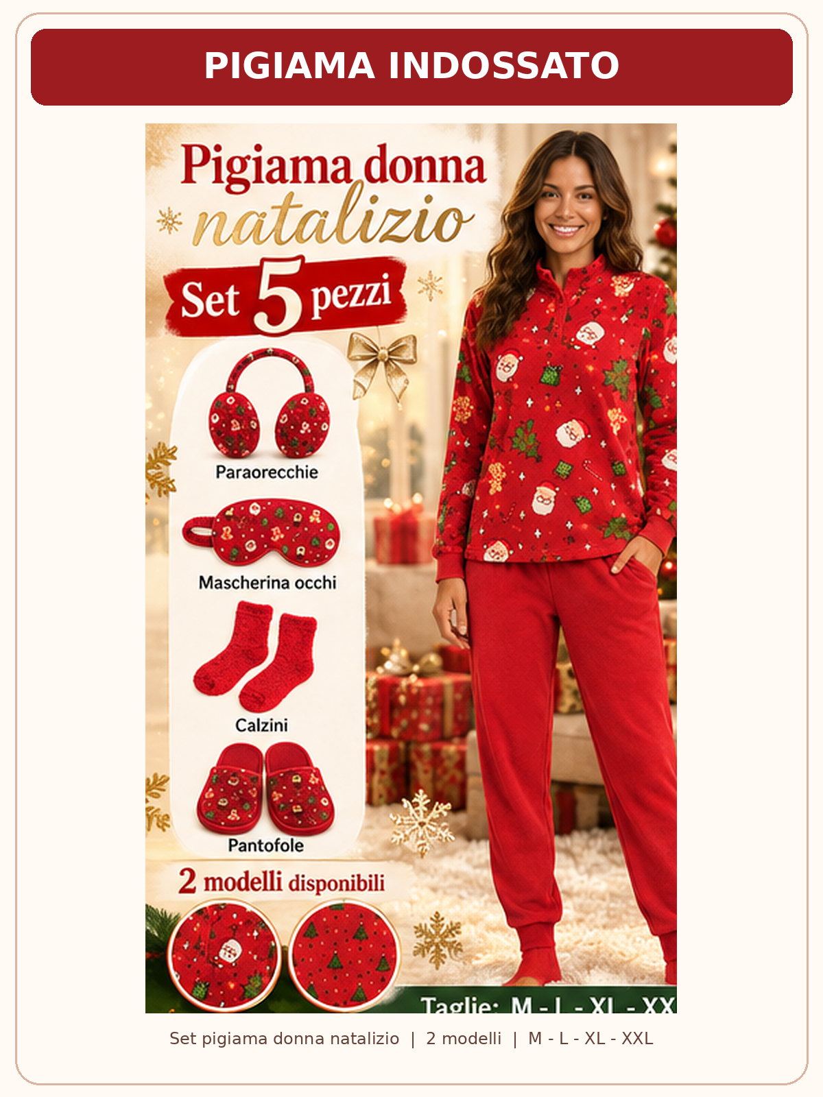 Set Regalo Pigiama Donna Invernale 5 Pezzi a Tema Natalizio - 2 Modelli, Taglie M-XXL 05