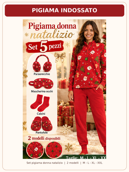 Set Regalo Pigiama Donna Invernale 5 Pezzi a Tema Natalizio - 2 Modelli, Taglie M-XXL 05