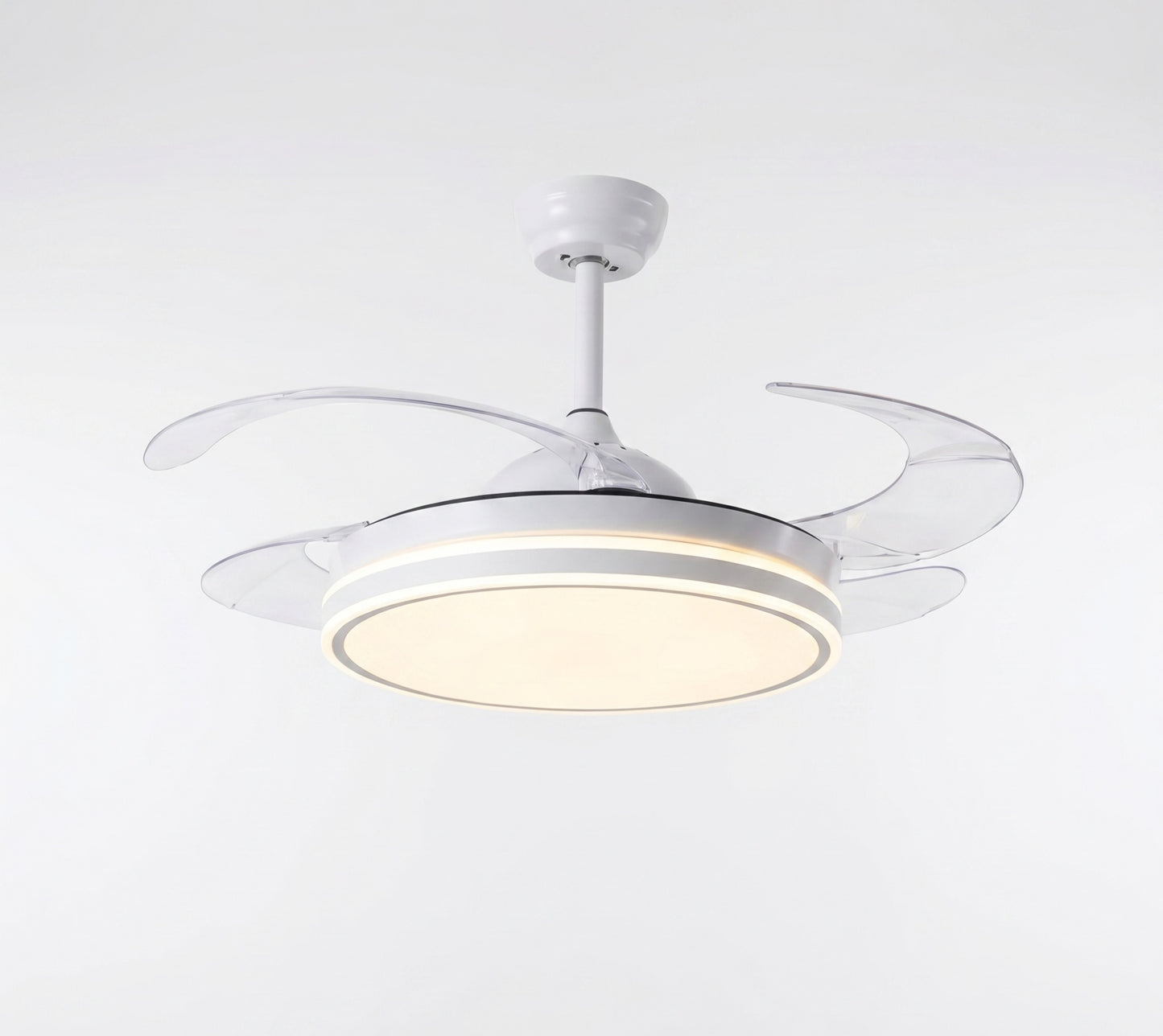Ventilatore da Soffitto 108 cm con Pale a Scomparsa, Luce LED Dimmerabile e Telecomando - Bianco