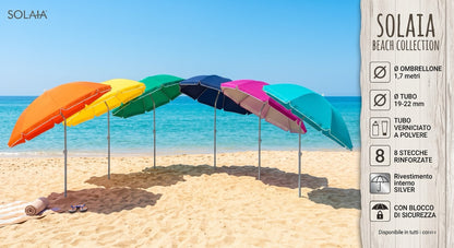 Ombrellone da Spiaggia Ø 170 cm - Interno Silver Anti-UV con 8 Stecche Rinforzate