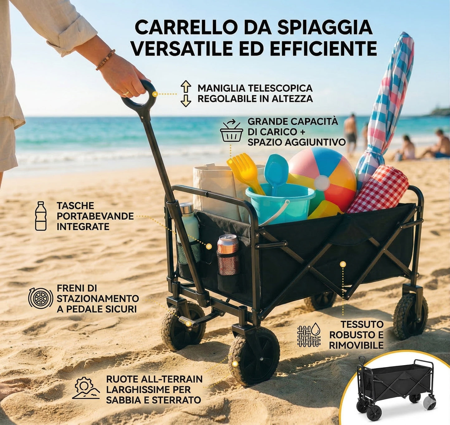 Carrello Portatutto Pieghevole – Portata 65kg, 96L – Nero