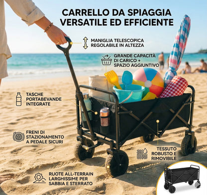 Carrello Portatutto Pieghevole – Portata 65kg, 96L – Nero