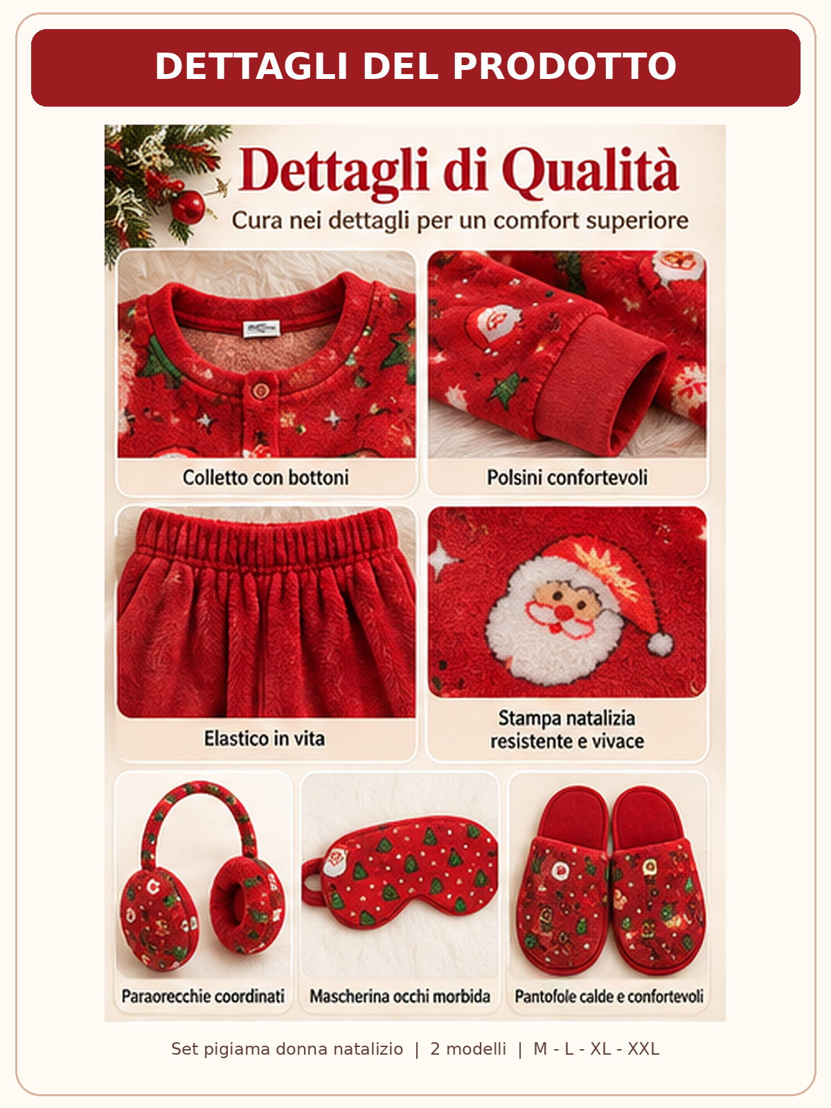 Set Regalo Pigiama Donna Invernale 5 Pezzi a Tema Natalizio - 2 Modelli, Taglie M-XXL 05