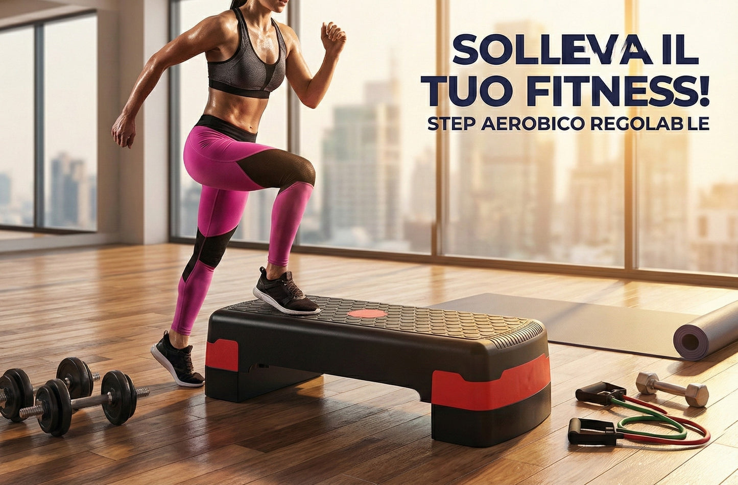 Step Aerobico Regolabile a 2 Livelli - Pedana Fitness Antiscivolo