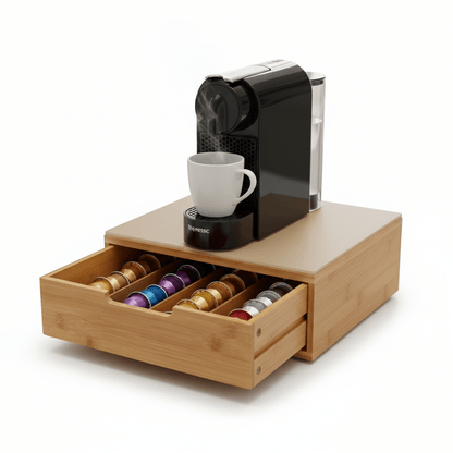 Porta Cialde in Bambù con Cassetto – Organizer Elegante per Cialde, Capsule e Tisane