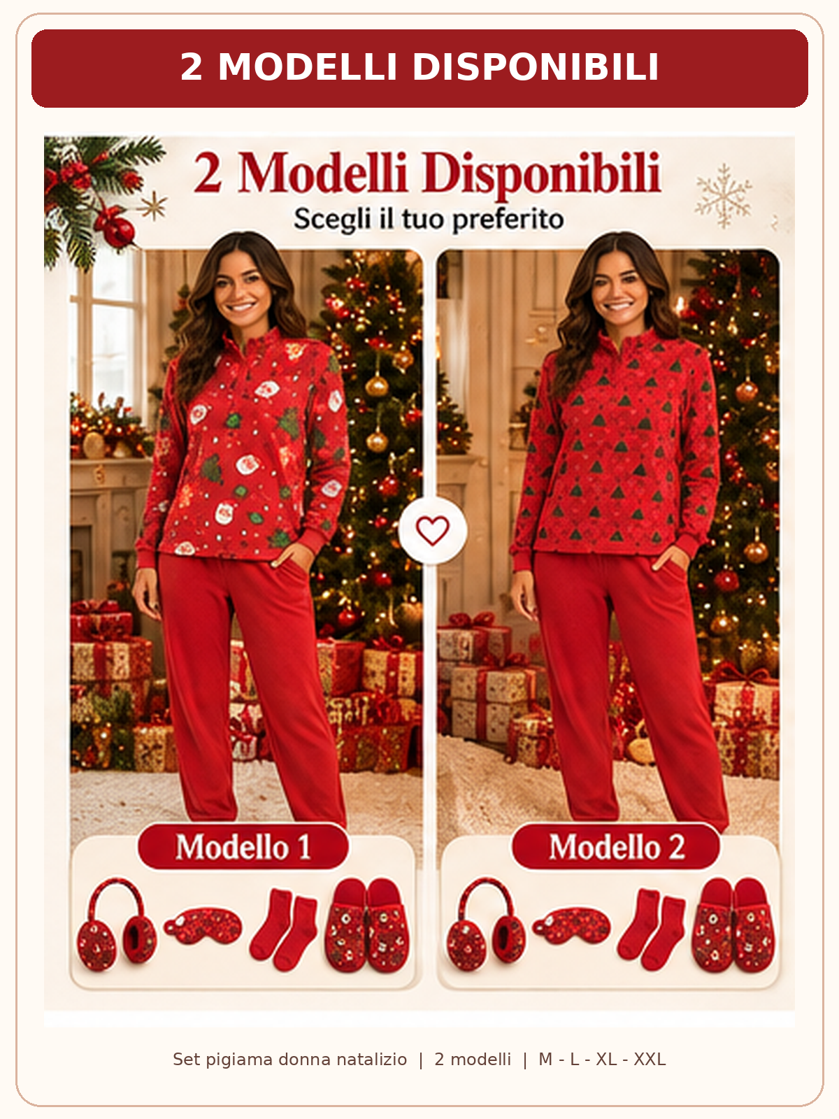 Set Regalo Pigiama Donna Invernale 5 Pezzi a Tema Natalizio - 2 Modelli, Taglie M-XXL 05