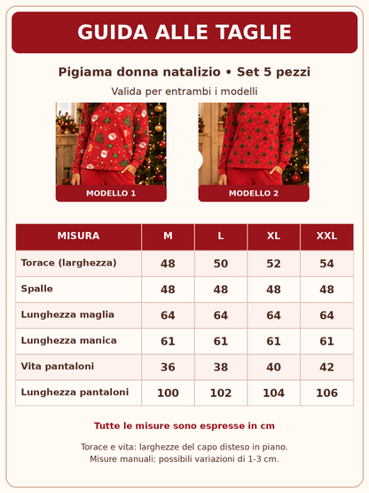 Set Regalo Pigiama Donna Invernale 5 Pezzi a Tema Natalizio - 2 Modelli, Taglie M-XXL 05