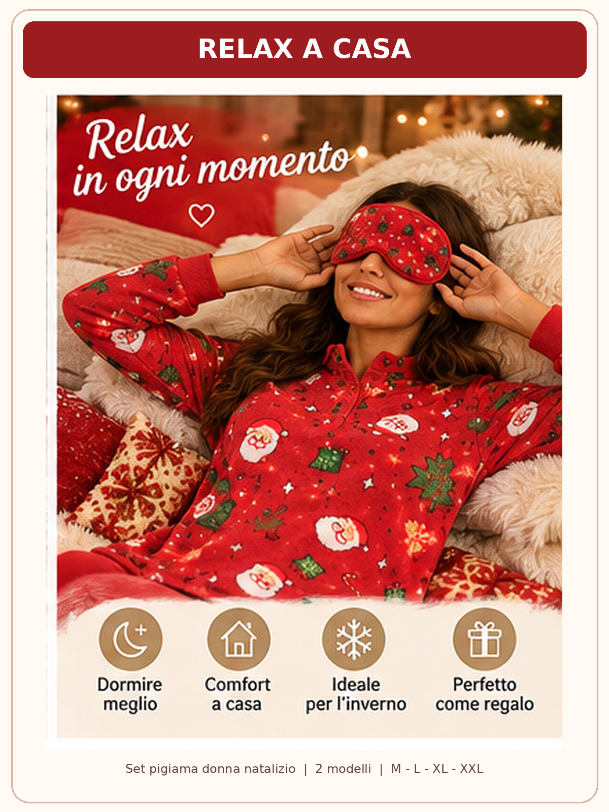 Set Regalo Pigiama Donna Invernale 5 Pezzi a Tema Natalizio - 2 Modelli, Taglie M-XXL 05