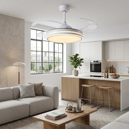 Ventilatore da Soffitto 108 cm con Pale a Scomparsa, Luce LED Dimmerabile e Telecomando - Bianco