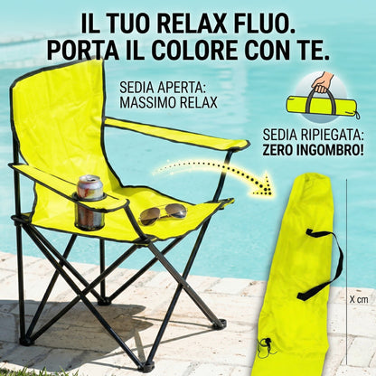 Sedia Pieghevole da Campeggio e Pesca in Poliestere 600D con Braccioli e Sacca