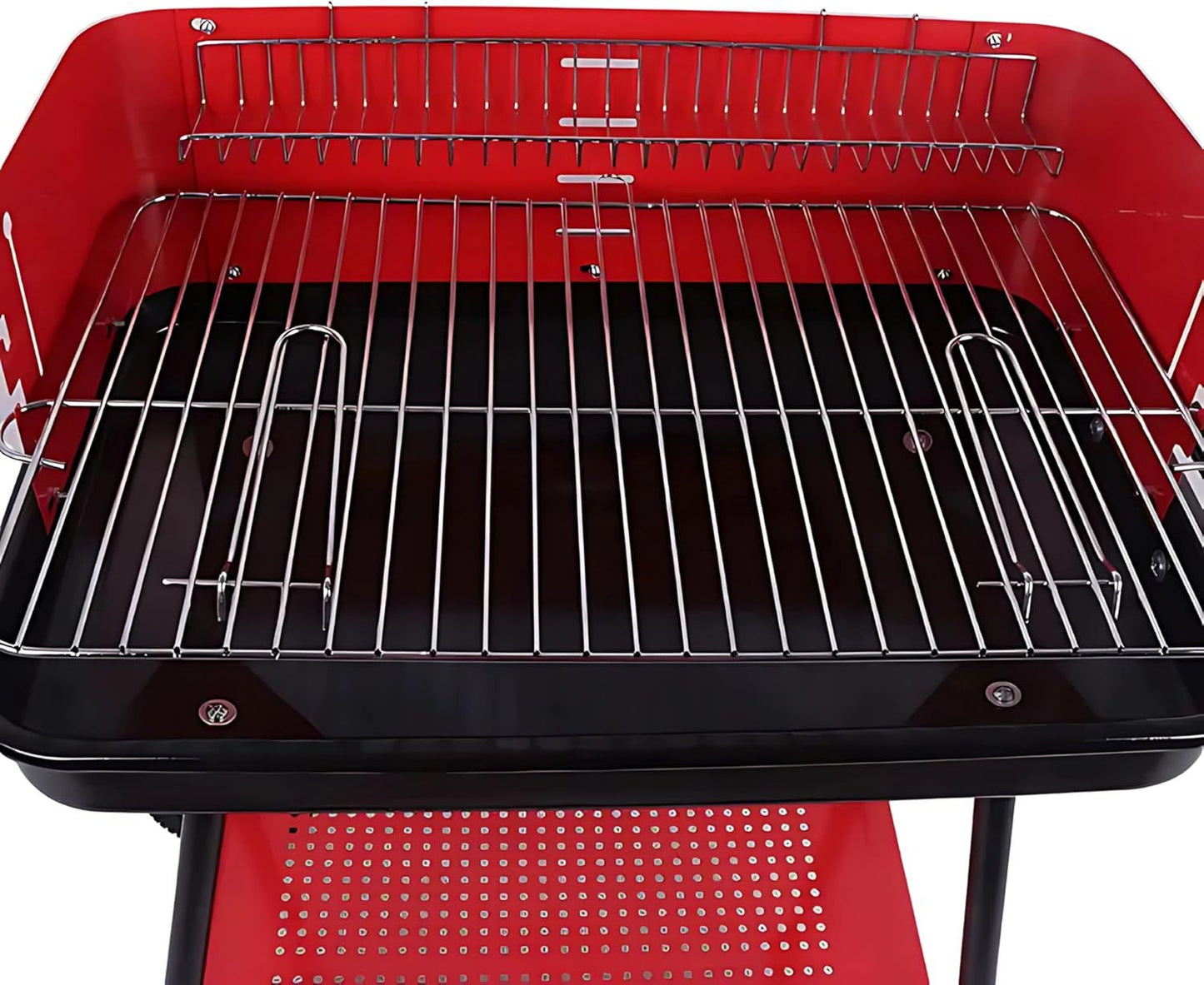 Barbecue a Carbonella Portatile BBQ con Ruote – Griglia in Metallo Resistente Rosso e Nero con Ripiano Laterale, Perfetto per Giardino, Terrazzo e Outdoor, 69 x 45 x 84 cm