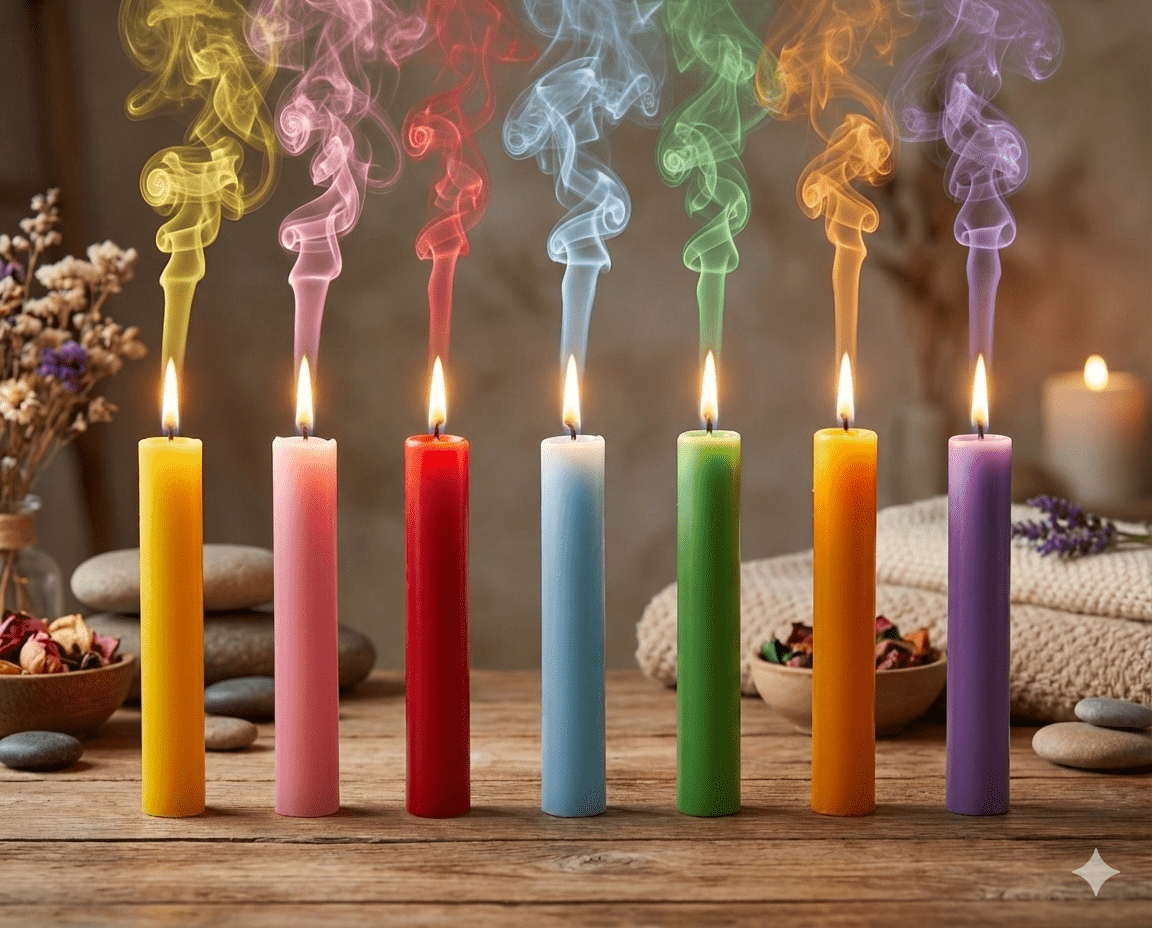 Set Candele Profumate Colorate 18cm - Cera Premium Aromaterapia. 7 Fragranze: Oceano, Fragola, Limone, Lavanda, Arancia, Rosa, Mela Verde. Candele a Colonna Lunga Durata Senza Fumo. Decorazione Casa, Spa e Regalo.