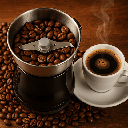 Macinacaffè Elettrico Regolabile in Acciaio Inox – Lama Doppia, Potente 160W, Design Compatto ed Elegante, Ideale per Caffè, Spezie, Semi e Frutta Secca – Aroma Fresco Ogni Mattina