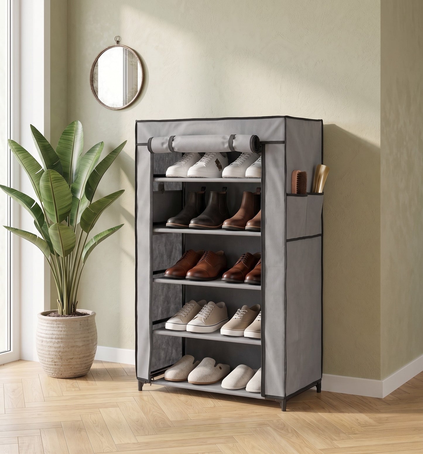 Scarpiera Salvaspazio in TNT e Ferro a 5 Ripiani - Grigio - 60 x 30 x 88 cm