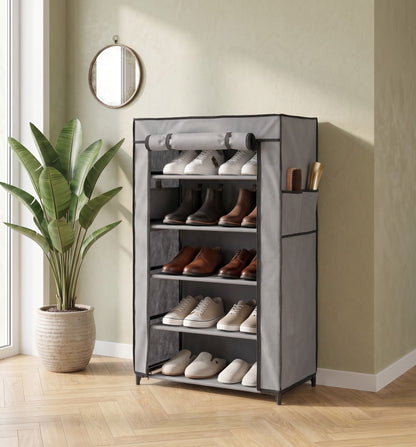 Scarpiera Salvaspazio in TNT e Ferro a 5 Ripiani - Grigio - 60 x 30 x 88 cm