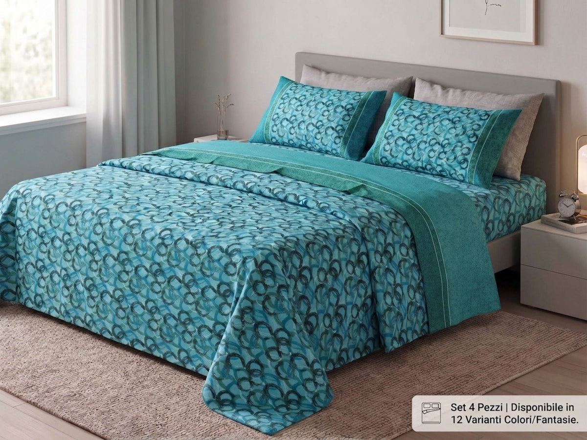 Completo Letto Matrimoniale in Misto Cotone - Set 4 Pezzi