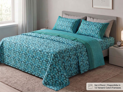 Completo Letto Matrimoniale in Misto Cotone - Set 4 Pezzi