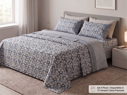 Completo Letto Matrimoniale in Misto Cotone - Set 4 Pezzi
