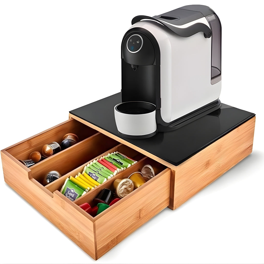 Porta Cialde in Bambù con Cassetto – Organizer Elegante per Cialde, Capsule e Tisane