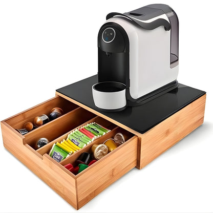 Porta Cialde in Bambù con Cassetto – Organizer Elegante per Cialde, Capsule e Tisane