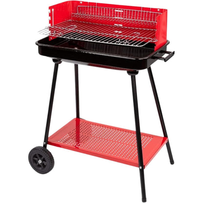 Barbecue a Carbonella Portatile BBQ con Ruote – Griglia in Metallo Resistente Rosso e Nero con Ripiano Laterale, Perfetto per Giardino, Terrazzo e Outdoor, 69 x 45 x 84 cm