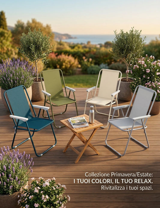 Sedia Pieghevole Relax da Esterno con Braccioli in Poliestere 600D - Portata 100kg