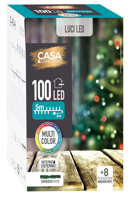 LUCI DI NATALE A LED 100LED MULTICOLOR INTERNO ESTERNO IP44 8 GIOCHI DI LUCI CON MEMORIA