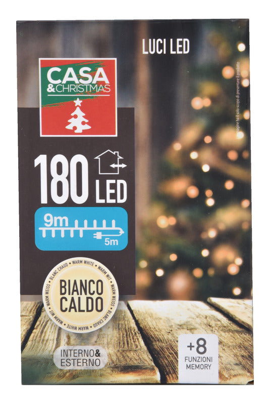 LUCI DI NATALE A LED 180LED BIANCO CALDO INTERNO ESTERNO IP44 8 GIOCHI DI LUCI CON MEMORIA