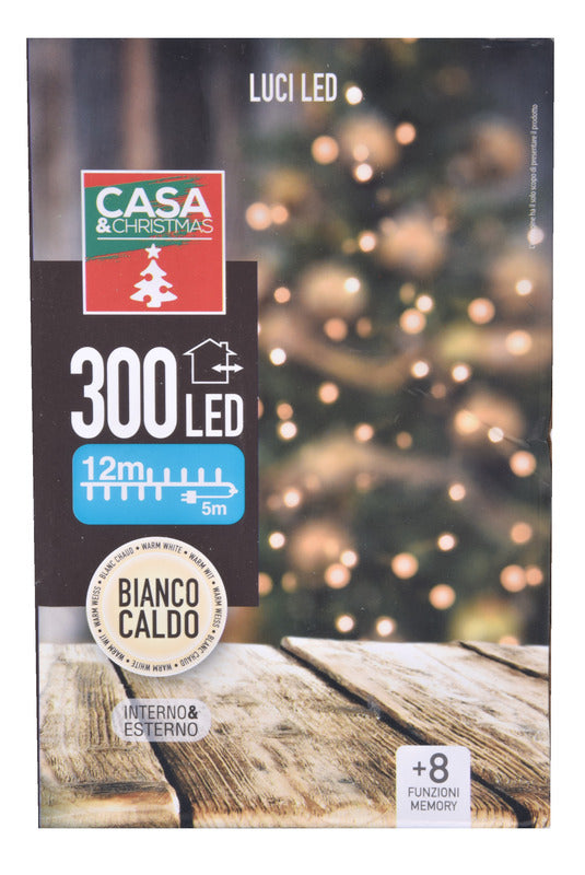 LUCI DI NATALE A LED 300LED BIANCO CALDO INTERNO ESTERNO IP44 8 GIOCHI DI LUCI CON MEMORIA