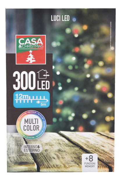 LUCI DI NATALE A LED 300LED MULTICOLOR INTERNO ESTERNO IP44 8 GIOCHI DI LUCI CON MEMORIA
