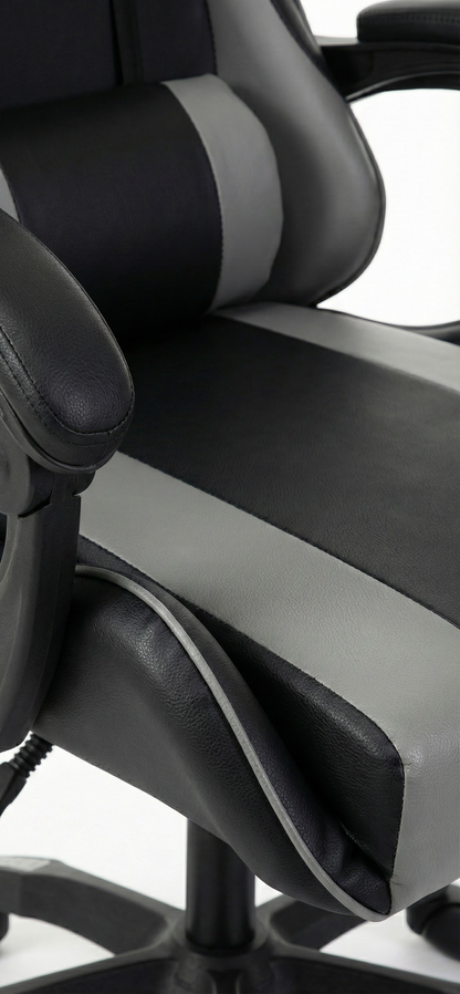 Sedia Gaming Ergonomica Sportiva Grigia e Nera – Poltrona Ufficio Girevole con Poggiatesta e Design Racing