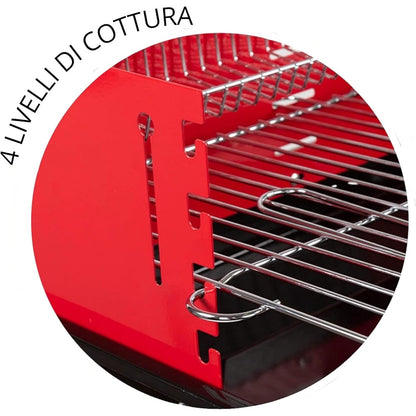 Barbecue a Carbonella Portatile BBQ con Ruote – Griglia in Metallo Resistente Rosso e Nero con Ripiano Laterale, Perfetto per Giardino, Terrazzo e Outdoor, 69 x 45 x 84 cm