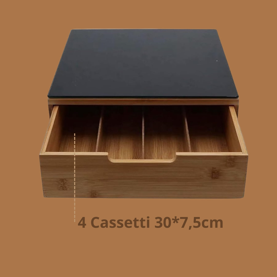 Porta Cialde in Bambù con Cassetto – Organizer Elegante per Cialde, Capsule e Tisane