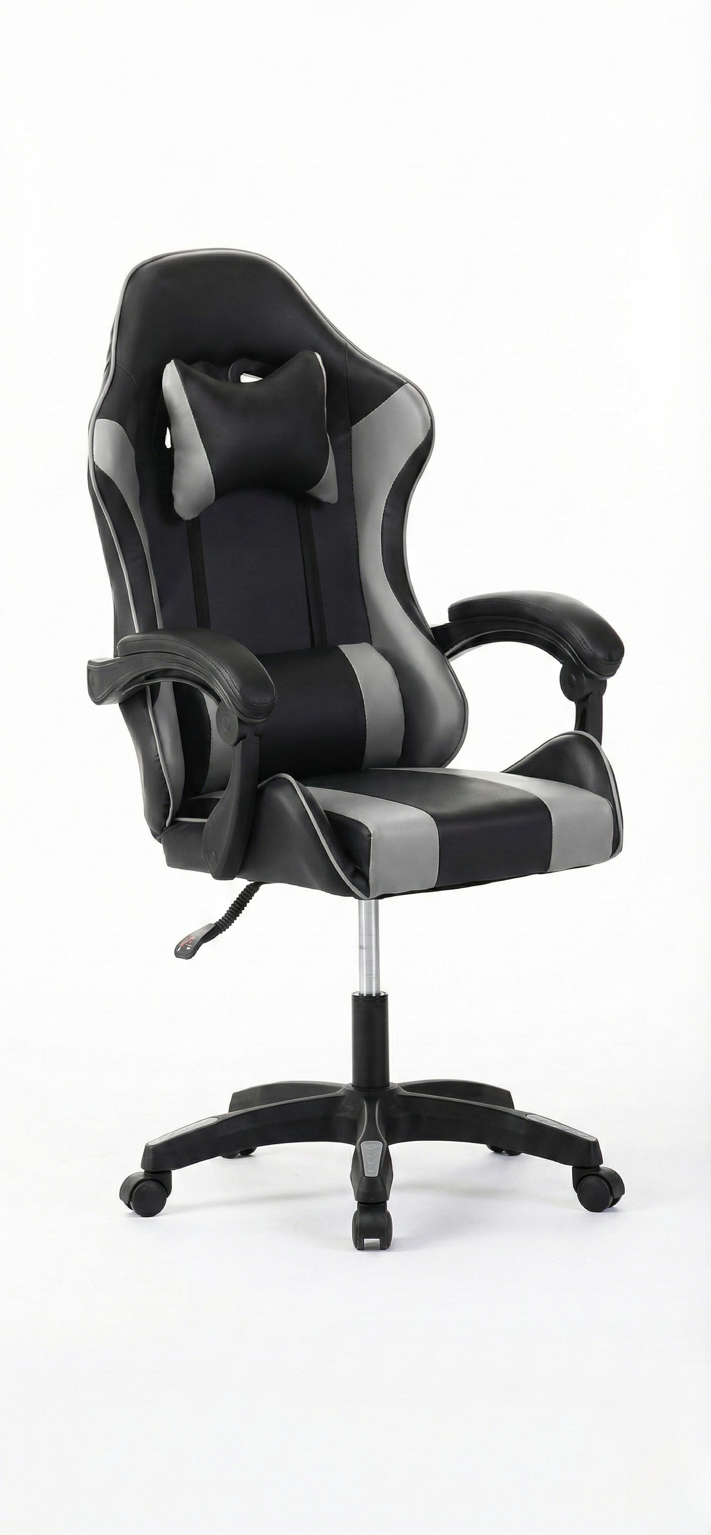 Sedia Gaming Ergonomica Sportiva Grigia e Nera – Poltrona Ufficio Girevole con Poggiatesta e Design Racing