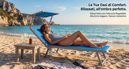 Lettino Prendisole Pieghevole con Parasole Regolabile, Struttura in Alluminio Leggero