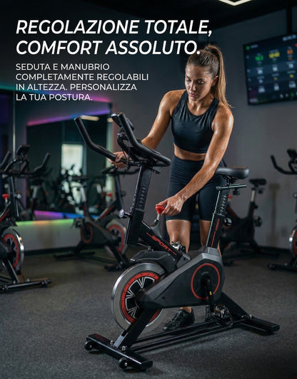 Cyclette da Casa Indoor Bike con Volano da 4kg, Cardiofrequenzimetro e Display LCD - Regolabile, Portata 150kg