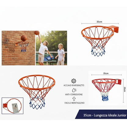 Canestro da Basket Professionale con Rete Tricolore - Diametro 35cm