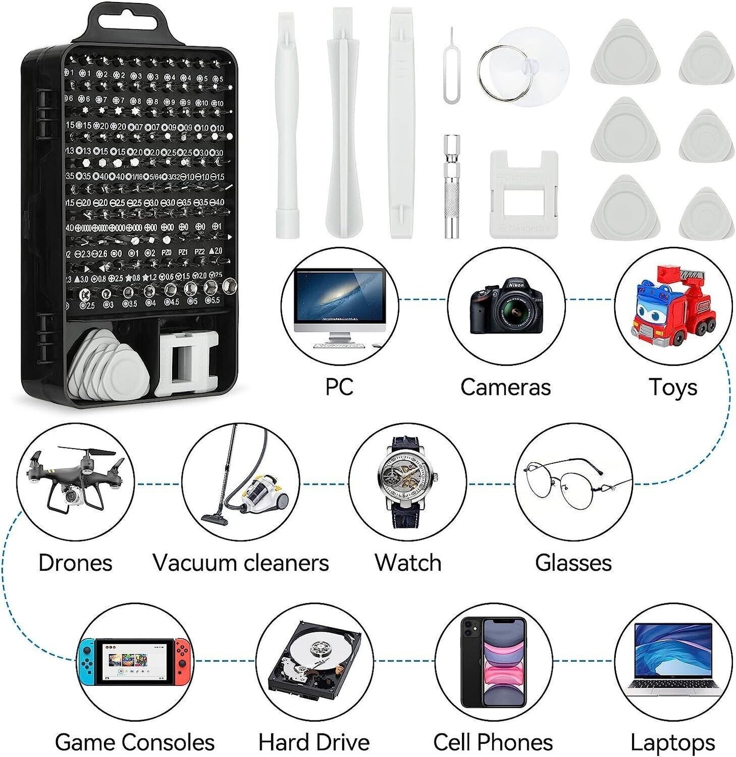 Set di Cacciaviti di Precisione 115 in 1, Kit di Strumenti per la Riparazione di Elettronica con Punte Magnetiche Micro per iPhone, Computer, pz, Laptop, Telefono, Mac, Tablet, Fai Da Te Domestico, Console di Gioco, Occhiali, Orologio, Campanello Ecc
