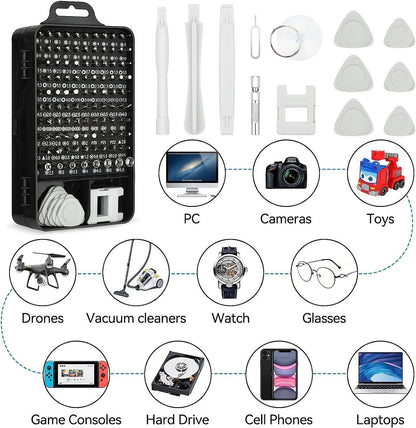 Set di Cacciaviti di Precisione 115 in 1, Kit di Strumenti per la Riparazione di Elettronica con Punte Magnetiche Micro per iPhone, Computer, pz, Laptop, Telefono, Mac, Tablet, Fai Da Te Domestico, Console di Gioco, Occhiali, Orologio, Campanello Ecc