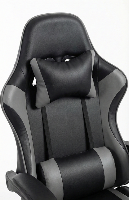 Sedia Gaming Ergonomica Sportiva Grigia e Nera – Poltrona Ufficio Girevole con Poggiatesta e Design Racing